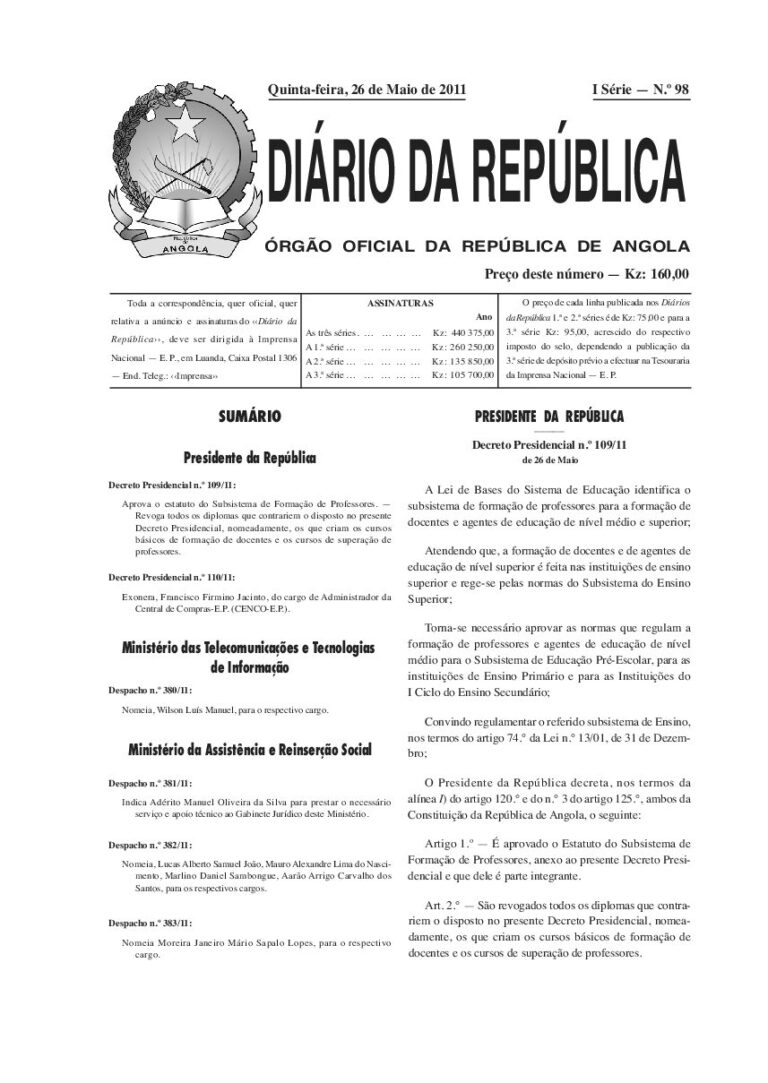 Estatuto do Subsistema de Formação de Professores