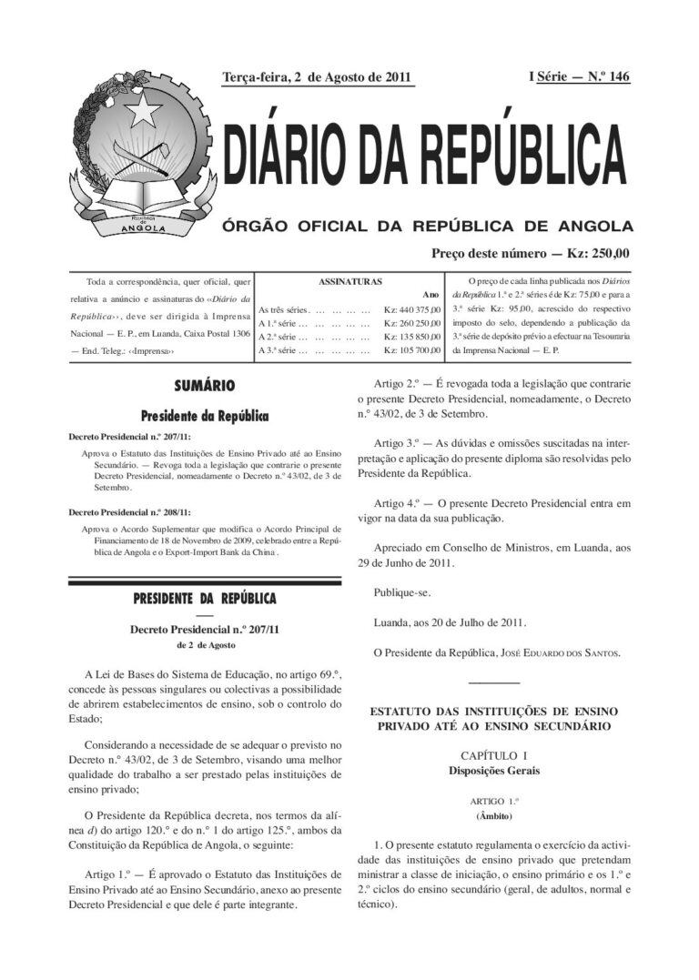 Estatuto das Instituições de Ensino Privado até ao Ensino Secundário