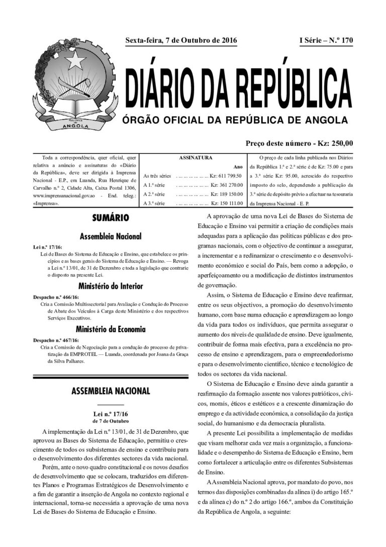 Lei de Bases do Sistema de Educação e Ensino, que estabelece os princípios e as bases gerais do Sistema de Educação e Ensino