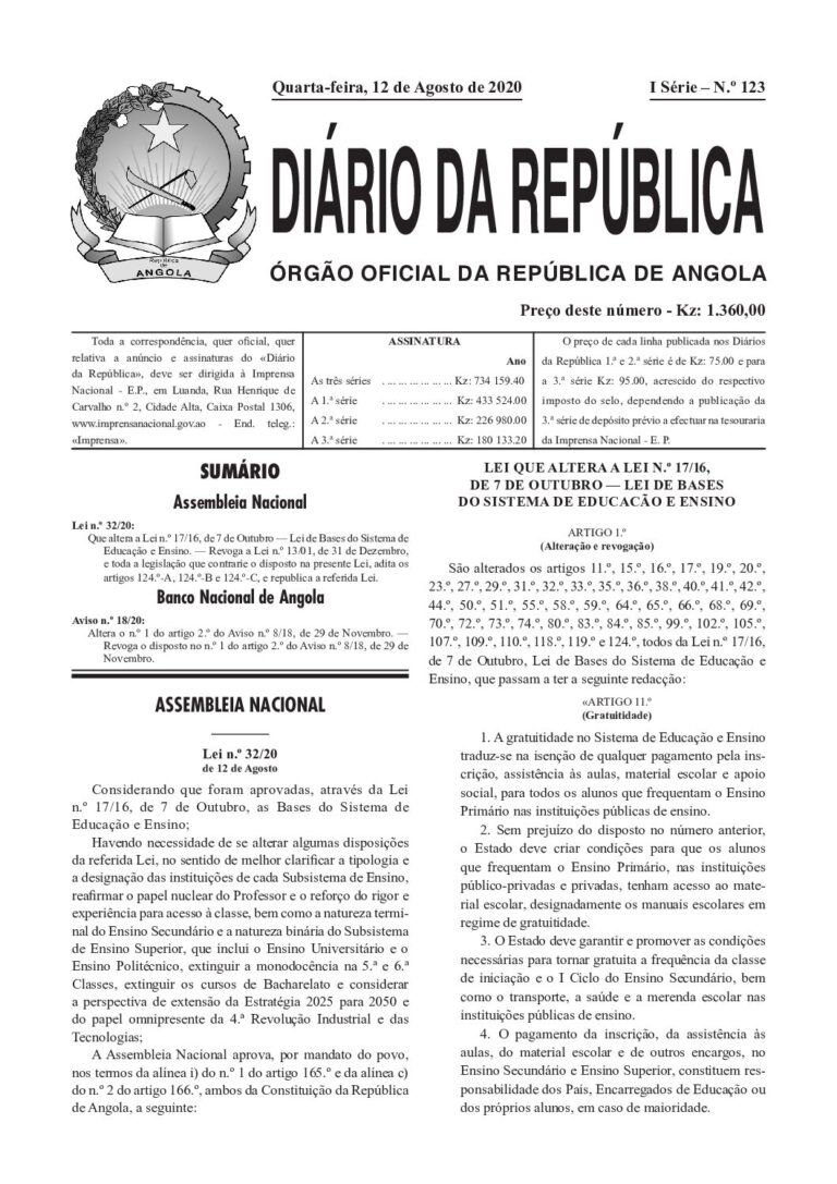 Que altera a Lei n.º 17/16, de 7 de Outubro — Lei de Bases do Sistema de Educação e Ensino